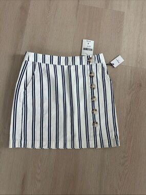 Forever 21 Navy & White Striped Side-Button Mini Skirt